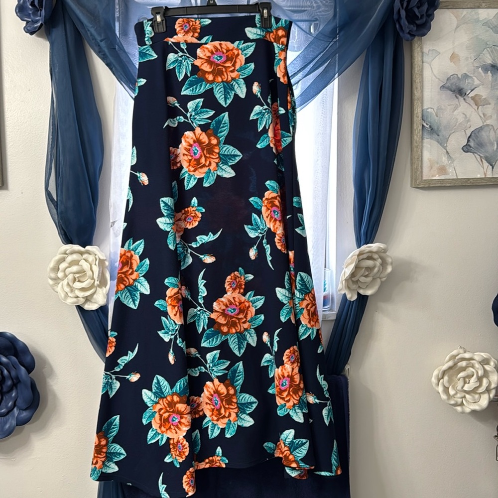 By Gishi New York Floral Navy Blue Skirt 1xl Tall